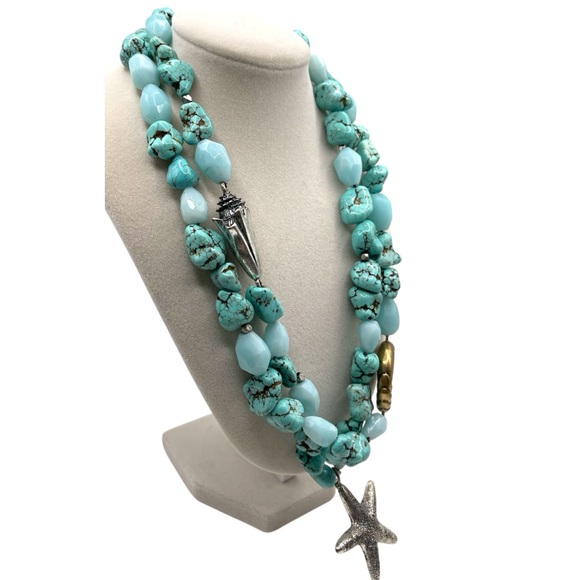 🎉 HP! ❤️ Lucky Brand Turquoise Starfish x Shell Statement Necklace - Picture 3 of 5